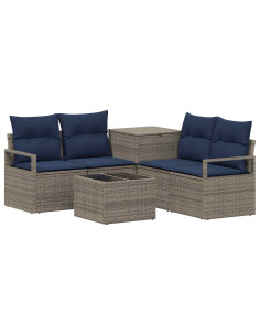 Set di divani 6 pz Grigio e Blu Navy Rattan sintetico e Acciaio 2