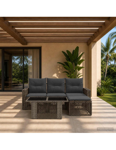 Set Divano da Giardino 5 pz Grigio e Grigio Scuro polyrattan