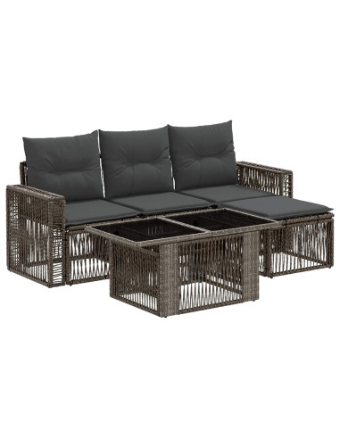 Set Divano da Giardino 5 pz Grigio e Grigio Scuro polyrattan