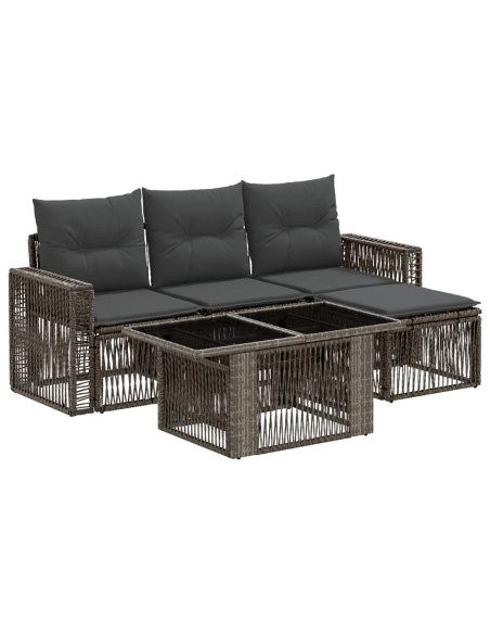 Set Divano da Giardino 5 pz Grigio e Grigio Scuro polyrattan