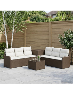 Set di divani 8 pz Marrone e Bianco Crema