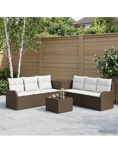 Set di divani 8 pz Marrone e Bianco Crema