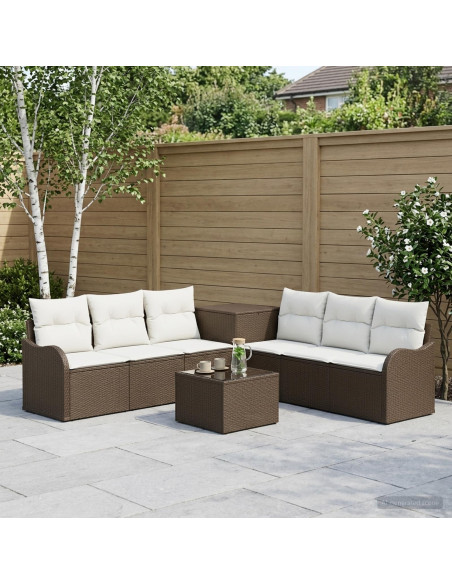 Set di divani 8 pz Marrone e Bianco Crema