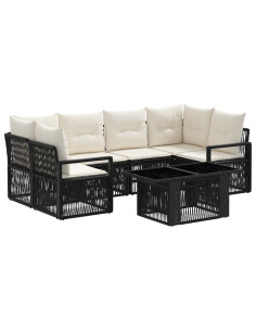 Set Divano da Giardino 7 pz Nero e Bianco Crema polyrattan 2