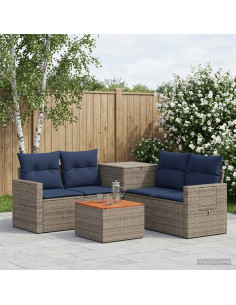 Set di divani 6 pz Grigio e Blu Navy Rattan sintetico e Acciaio