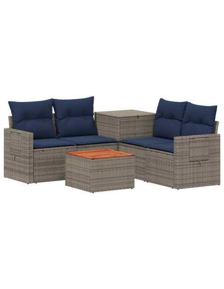 Set di divani 6 pz Grigio e Blu Navy Rattan sintetico e Acciaio