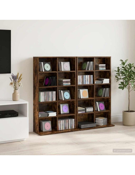 Mobile per CD 2 pz Rovere Fumo 65 x 23,5 x 97,5 cm