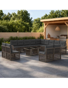 Set Divano da Giardino 14 pz Grigio e Grigio Scuro polyrattan