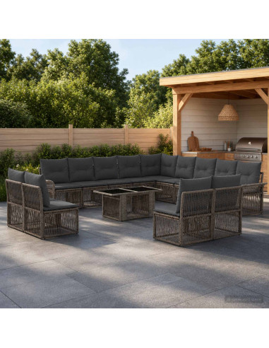 Set Divano da Giardino 14 pz Grigio e Grigio Scuro polyrattan