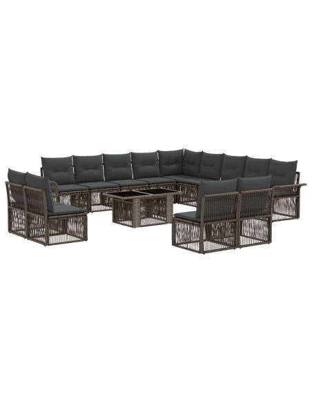 Set Divano da Giardino 14 pz Grigio e Grigio Scuro polyrattan