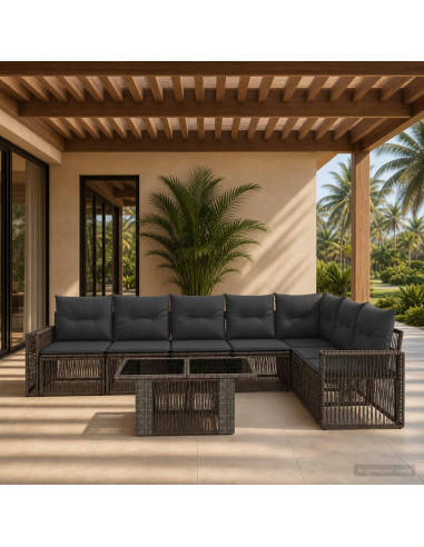 Set Divano da Giardino 8 pz Grigio e Grigio Scuro polyrattan