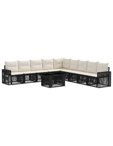 Set Divano da Giardino 10 pz Nero e Bianco Crema polyrattan