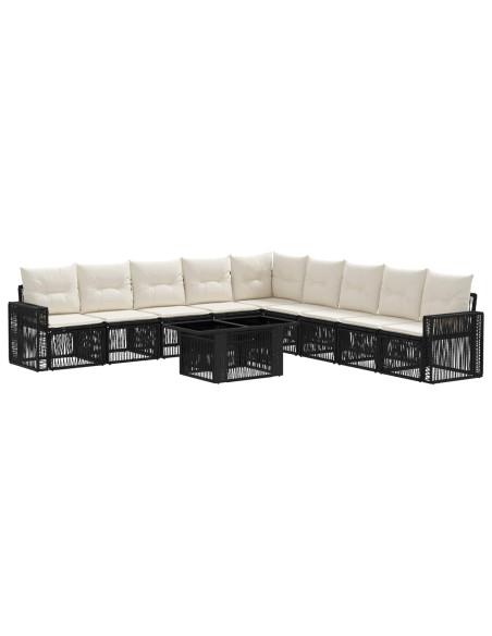 Set Divano da Giardino 10 pz Nero e Bianco Crema polyrattan