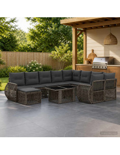 Set Divano da Giardino 11 pz Grigio e Grigio Scuro polyrattan
