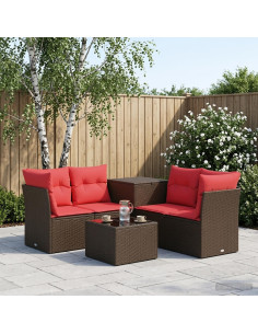 Set di divani 6 pz Marrone e Rosso Rattan sintetico e Acciaio