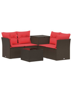 Set di divani 6 pz Marrone e Rosso Rattan sintetico e Acciaio 2