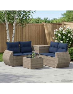 Set di divani 6 pz Grigio e Blu Navy Rattan sintetico e Acciaio