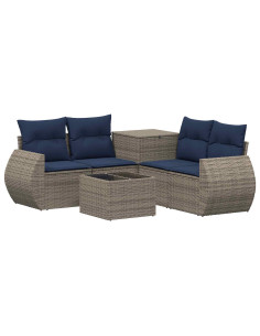 Set di divani 6 pz Grigio e Blu Navy Rattan sintetico e Acciaio 2