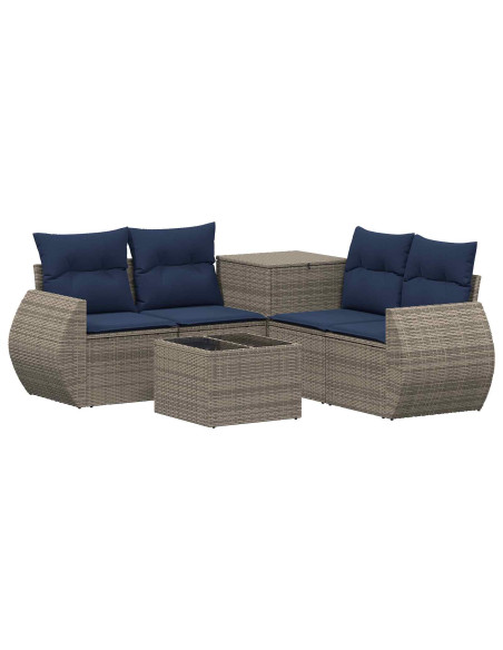 Set di divani 6 pz Grigio e Blu Navy Rattan sintetico e Acciaio