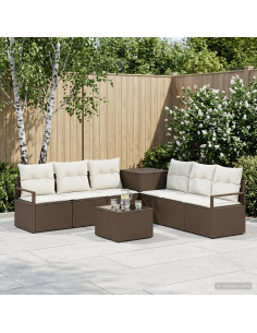 Set di divani 8 pz Marrone e Bianco Crema