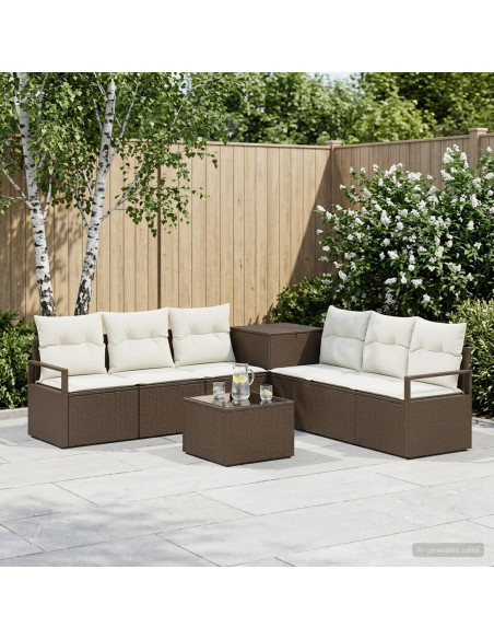 Set di divani 8 pz Marrone e Bianco Crema