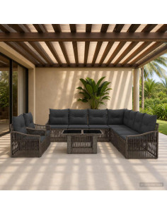 Set Divano da Giardino 10 pz Grigio e Grigio Scuro polyrattan