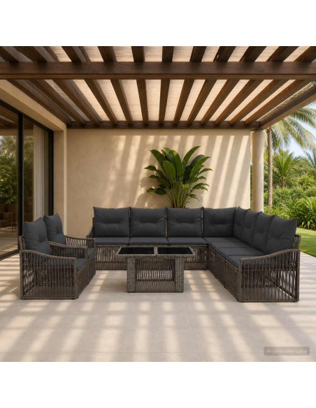 Set Divano da Giardino 10 pz Grigio e Grigio Scuro polyrattan