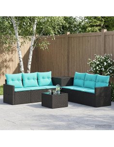 Set di divani 8 pz Nero e Blu Rattan sintetico e Acciaio