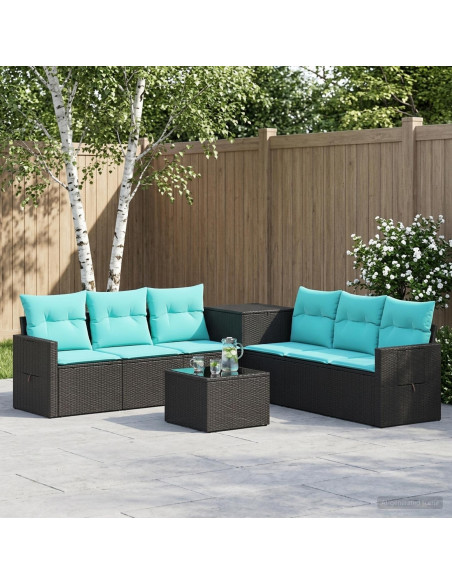 Set di divani 8 pz Nero e Blu Rattan sintetico e Acciaio
