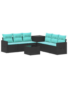 Set di divani 8 pz Nero e Blu Rattan sintetico e Acciaio 2