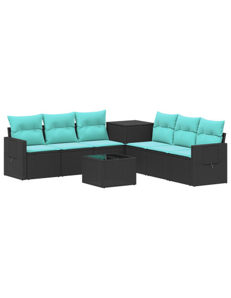 Set di divani 8 pz Nero e Blu Rattan sintetico e Acciaio