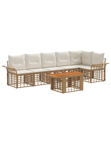 Set Divano da Giardino 7 pz Naturale e Bianco Crema polyrattan