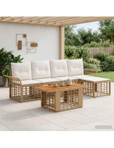 Set Divano da Giardino 6 pz Naturale e Bianco Crema polyrattan