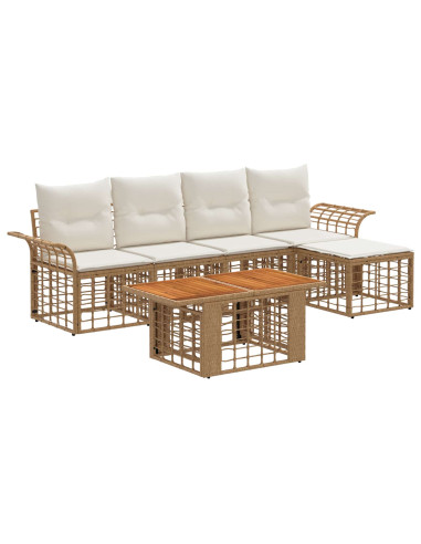 Set Divano da Giardino 6 pz Naturale e Bianco Crema polyrattan