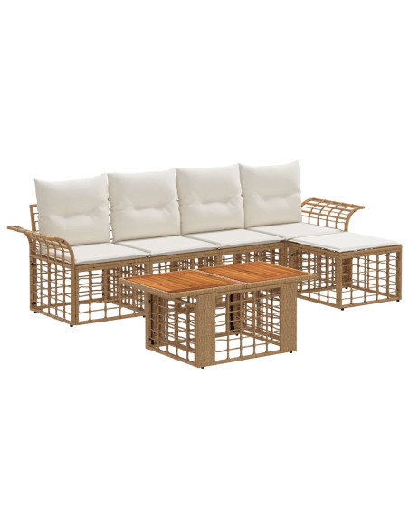 Set Divano da Giardino 6 pz Naturale e Bianco Crema polyrattan