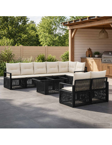 Set Divano da Giardino 9 pz Nero e Bianco Crema polyrattan