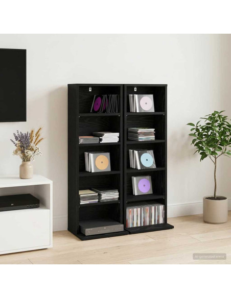 Mobile per CD 2 pz Rovere Nero 33 x 23,5 x 97,5 cm