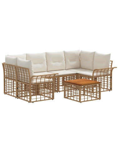 Set di divani da esterno 7 pz Naturale e Bianco Crema