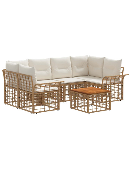 Set di divani da esterno 7 pz Naturale e Bianco Crema