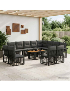 Set Divano da Giardino 13 pz Nero e Grigio scuro polyrattan