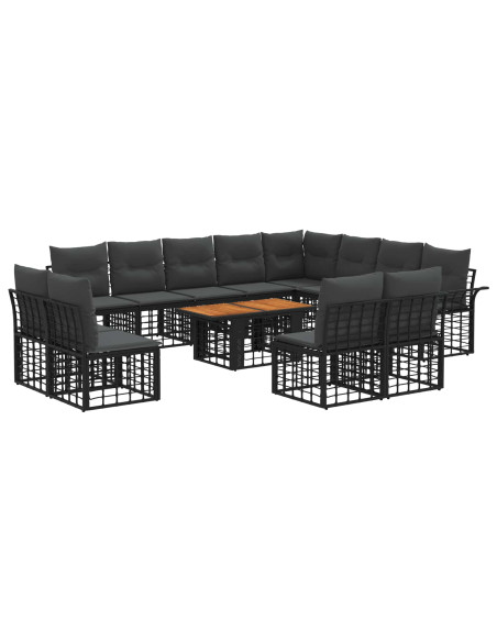 Set Divano da Giardino 13 pz Nero e Grigio scuro polyrattan