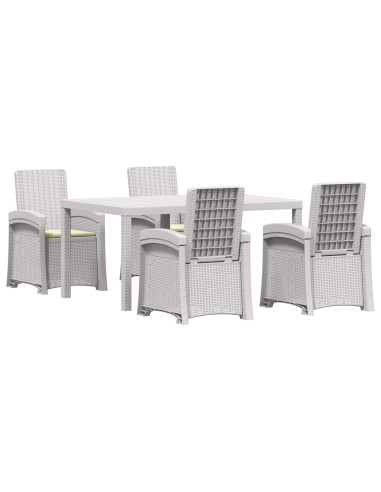 Set da Pranzo per Giardino 5 pz Bianco e Crema PP