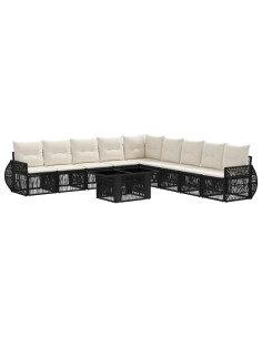 Set Divano da Giardino 10 pz Nero e Bianco Crema polyrattan 2