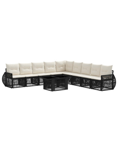 Set Divano da Giardino 10 pz Nero e Bianco Crema polyrattan
