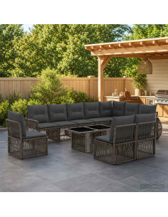 Set Divano da Giardino 11 pz Grigio e Grigio Scuro polyrattan