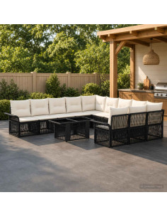 Set Divano da Giardino 12 pz Nero e Bianco Crema polyrattan