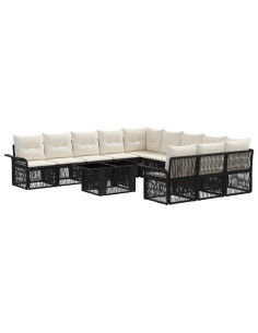 Set Divano da Giardino 12 pz Nero e Bianco Crema polyrattan 2
