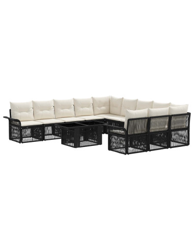 Set Divano da Giardino 12 pz Nero e Bianco Crema polyrattan