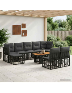 Set Divano da Giardino 10 pz Nero e Grigio scuro polyrattan