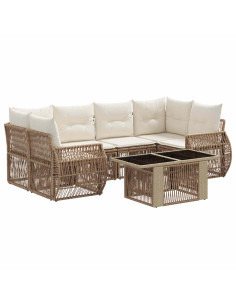 Set Divano da Giardino 7 pz Beige e Bianco Crema polyrattan 2